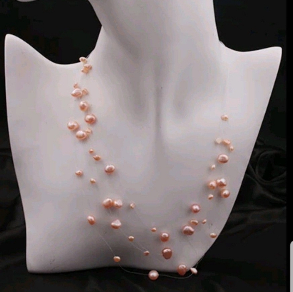 Freshwater Pearls Necklace 5 Layers 18" + 2"Light Pink